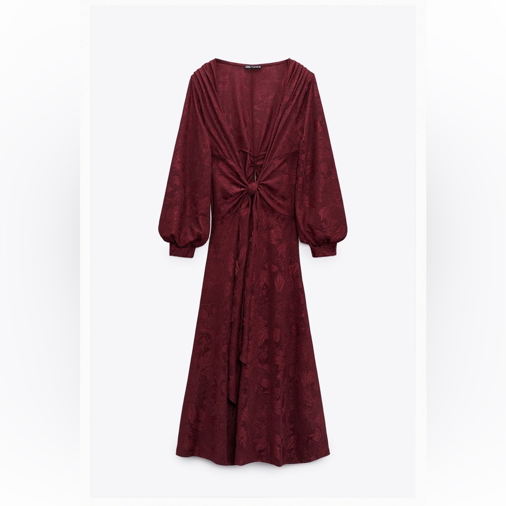 Zara red midi dress tie front